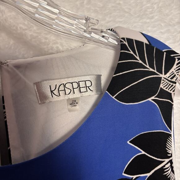 Kasper Plus Size 2X Blue Floral Lined Sheath Dress EUC - Picture 7 of 8